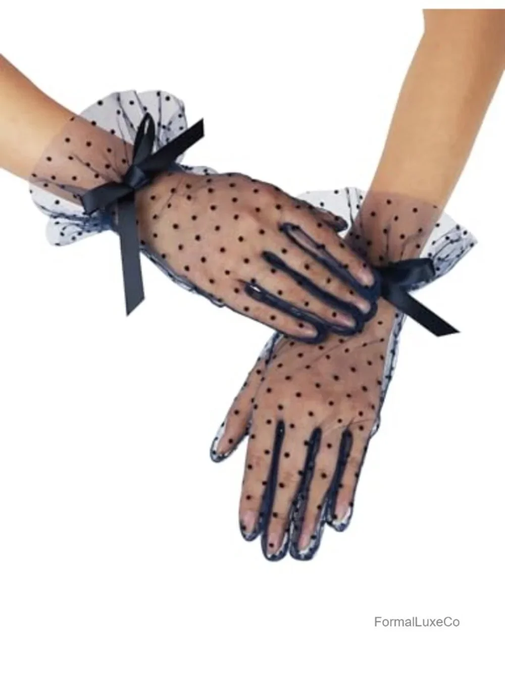 Short Lace Gloves with Bow Ruffles for Wedding Tea Party Costume Gloves
